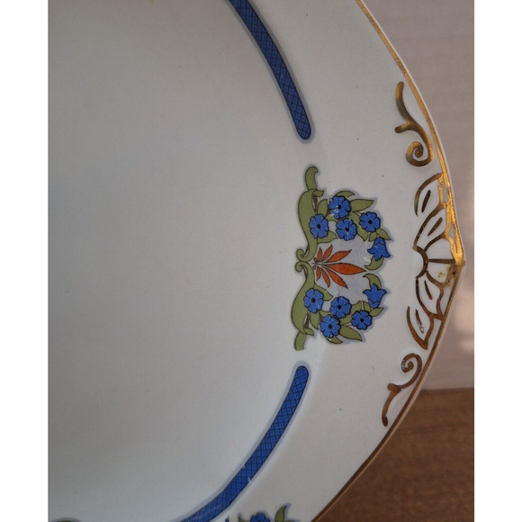 Vintage 1920's Prestwick W H Grindley Blue, Orange, Gold Rim 10.25" Cake Plate - Picture 2 of 6